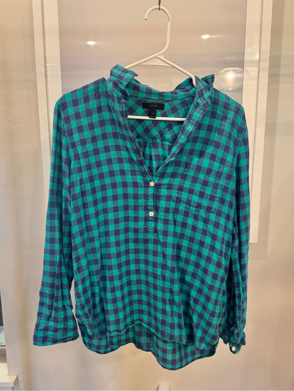 J. Crew Teal and Navy Check Button-Down Shirt